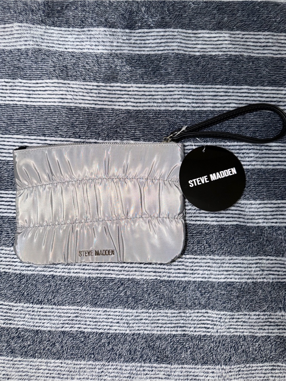 Steve Madden Iridescent Silver Ruched Wristlet Clutch